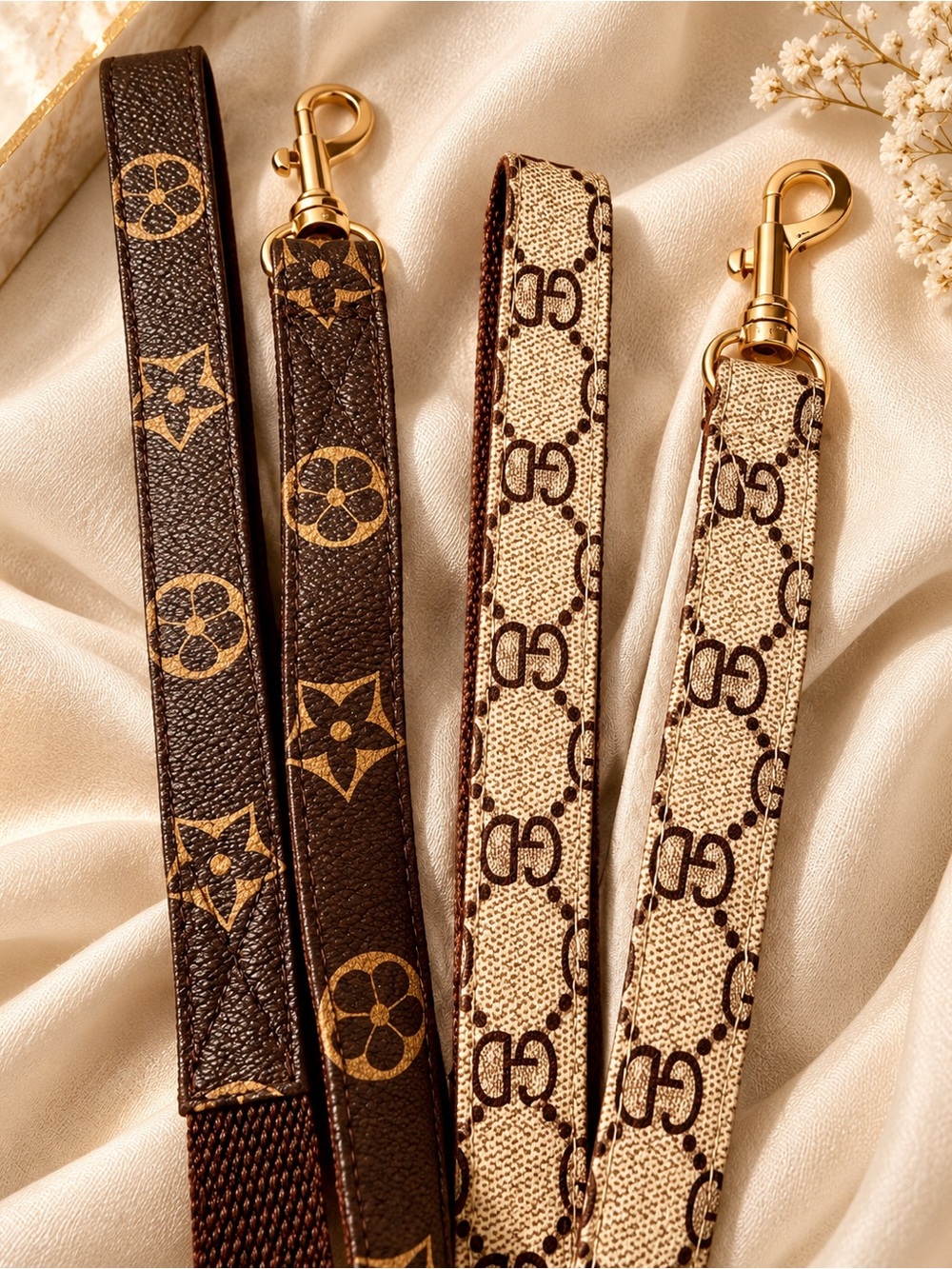 Designer-Inspired Brown and Beige Patterned Wristlet Straps